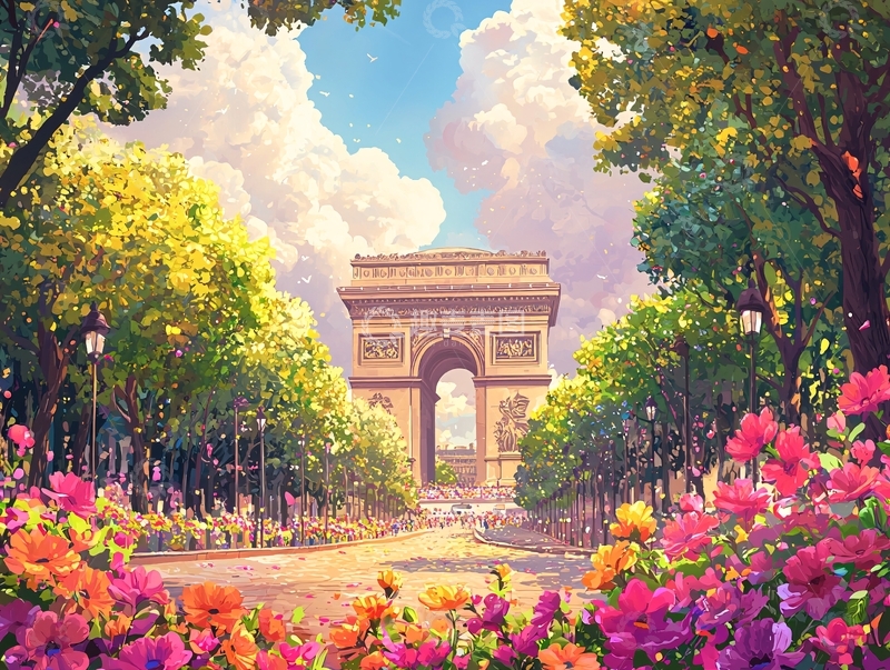 高清大图下载【趣麦麦图】巴黎凯旋门春日美景