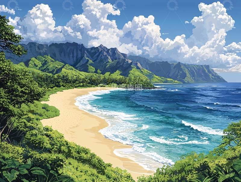 高清大图下载【趣麦麦图】海滩山景热带风光