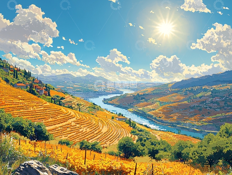 高清大图下载【趣麦麦图】阳光明媚的葡萄园河谷