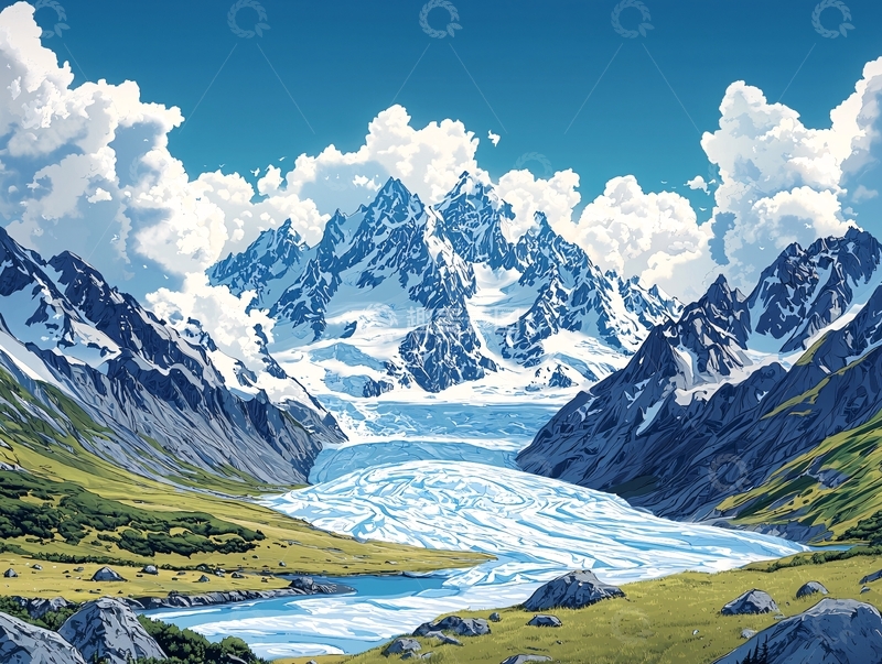 高清大图下载【趣麦麦图】雪山冰川风景画
