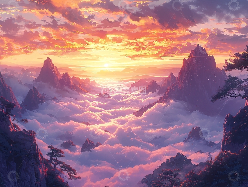 高清大图下载【趣麦麦图】云海日落山峰