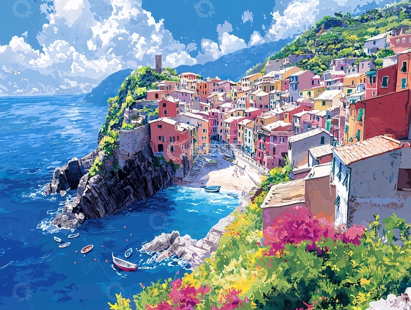 高清大图下载【趣麦麦图】彩色海边小镇