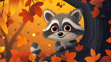 秋日树林里的小浣熊