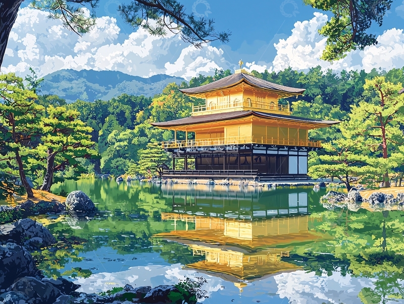 高清大图下载【趣麦麦图】金阁寺风景画