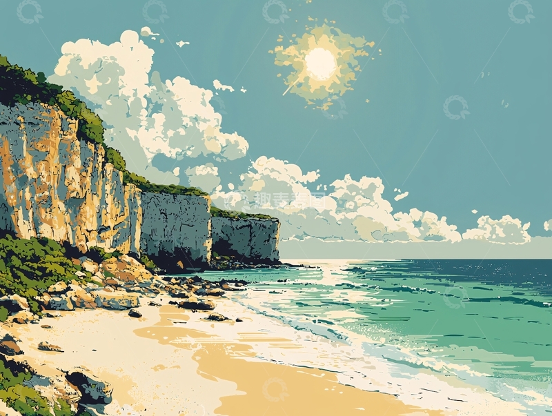 高清大图下载【趣麦麦图】阳光沙滩海边岩石