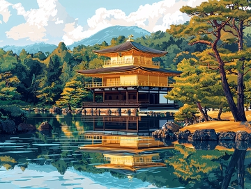 金阁寺湖面倒影