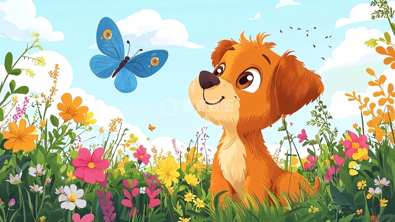 高清大图下载【趣麦麦图】小狗看蝴蝶