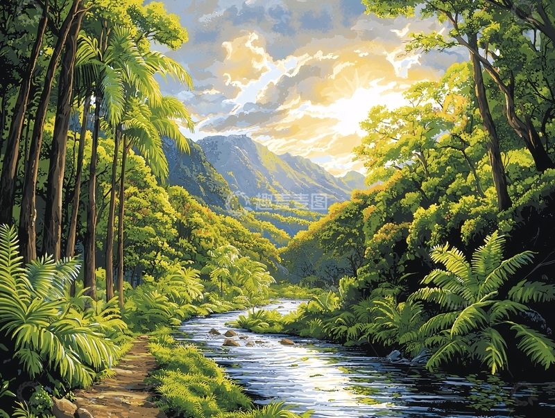 高清大图下载【趣麦麦图】阳光森林小溪