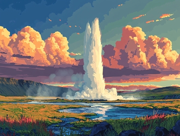 壮丽喷泉日落景色