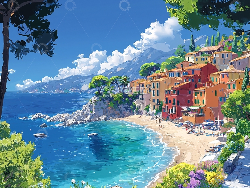 高清大图下载【趣麦麦图】阳光沙滩海边小镇