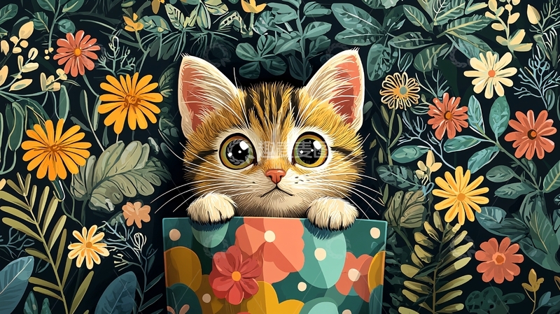 高清大图下载【趣麦麦图】花丛中小猫