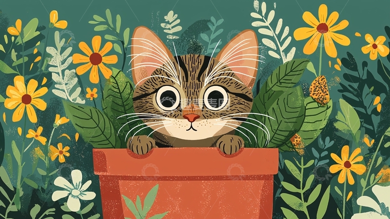 高清大图下载【趣麦麦图】可爱猫咪花盆