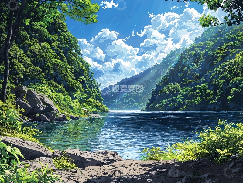 高清大图下载【趣麦麦图】山谷河流森林景色