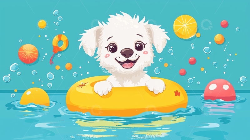高清大图下载【趣麦麦图】可爱小狗游泳圈