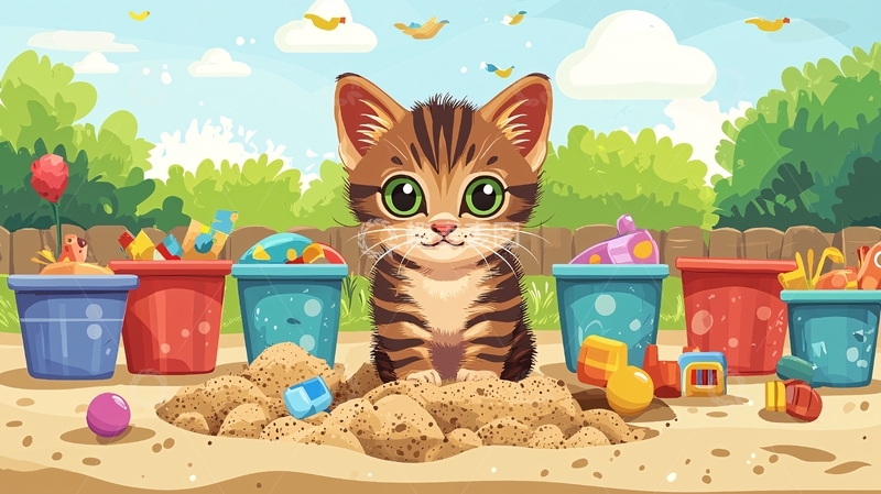 高清大图下载【趣麦麦图】可爱小猫沙坑玩耍