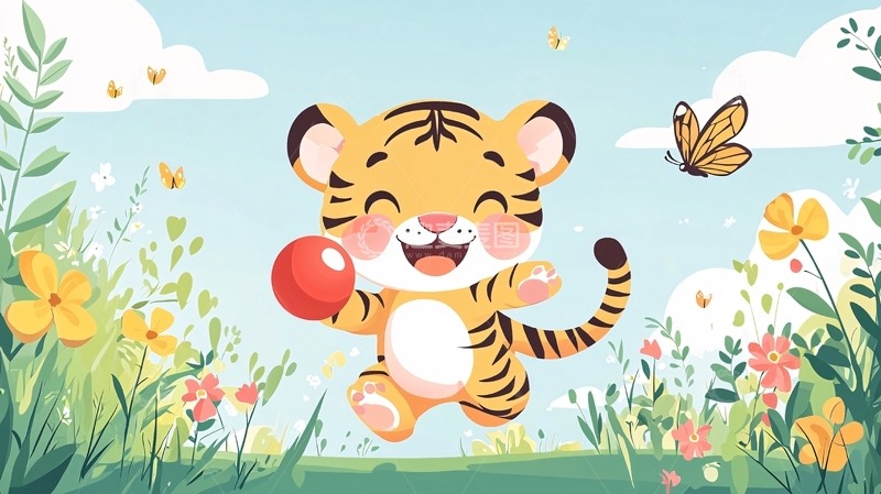 高清大图下载【趣麦麦图】卡通老虎玩球