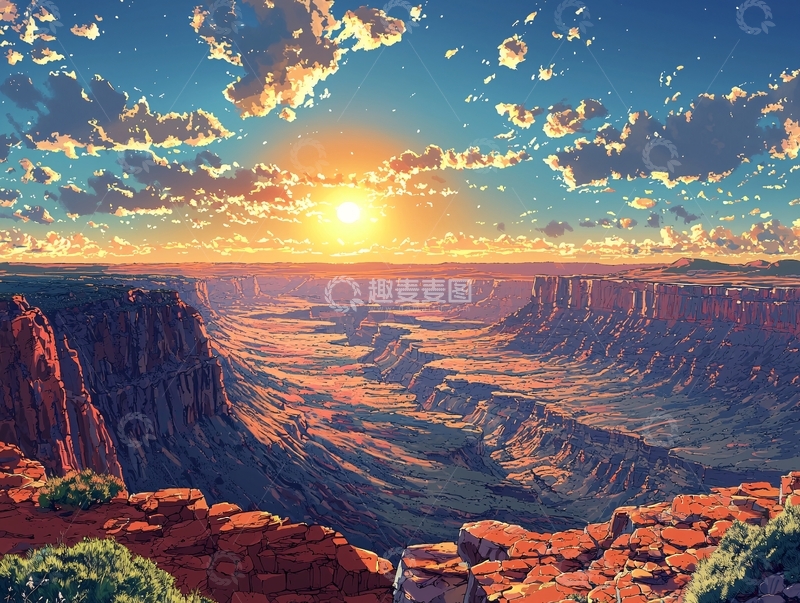 高清大图下载【趣麦麦图】峡谷日落高清壁纸