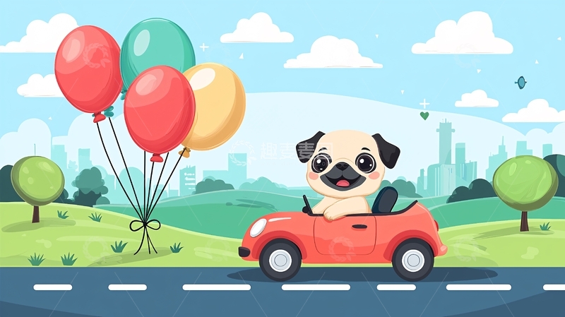 高清大图下载【趣麦麦图】可爱巴哥犬开车郊游