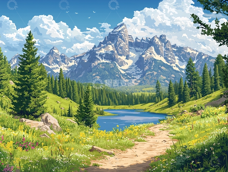 高清大图下载【趣麦麦图】山间湖泊小路风景