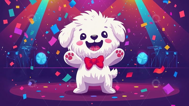 高清大图下载【趣麦麦图】舞台表演的小白狗