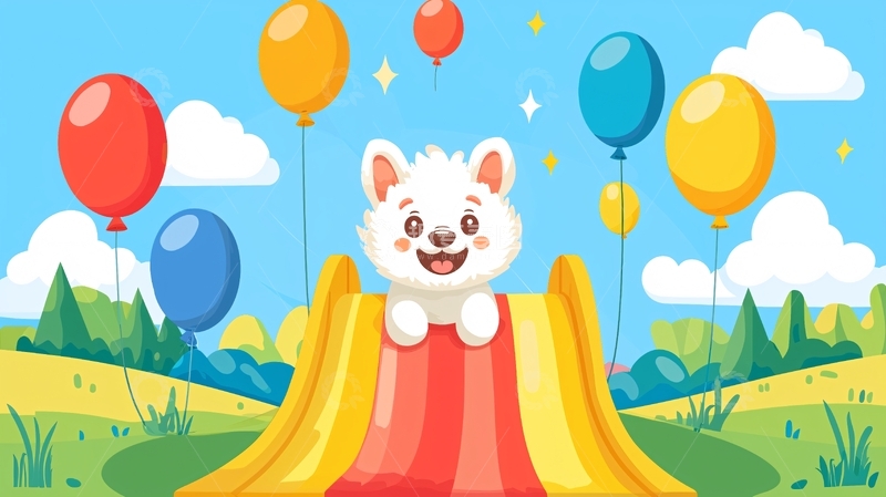 高清大图下载【趣麦麦图】卡通小狗滑滑梯