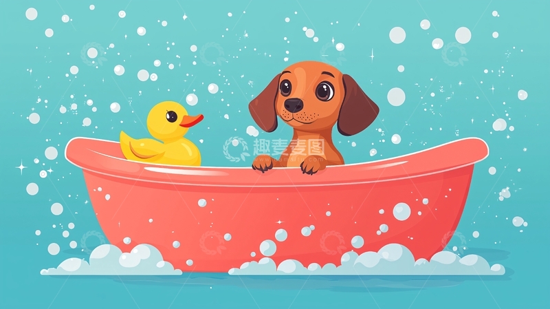 高清大图下载【趣麦麦图】卡通狗狗洗澡