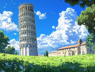 碧空下倾斜的比萨斜塔