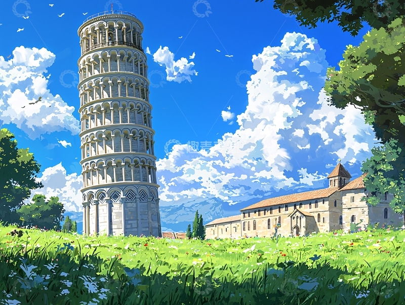 高清大图下载【趣麦麦图】碧空下倾斜的比萨斜塔