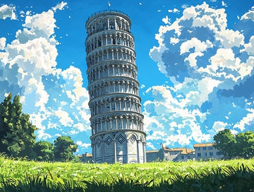 碧空下倾斜的比萨斜塔