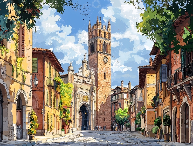 高清大图下载【趣麦麦图】阳光下的欧洲小镇街道