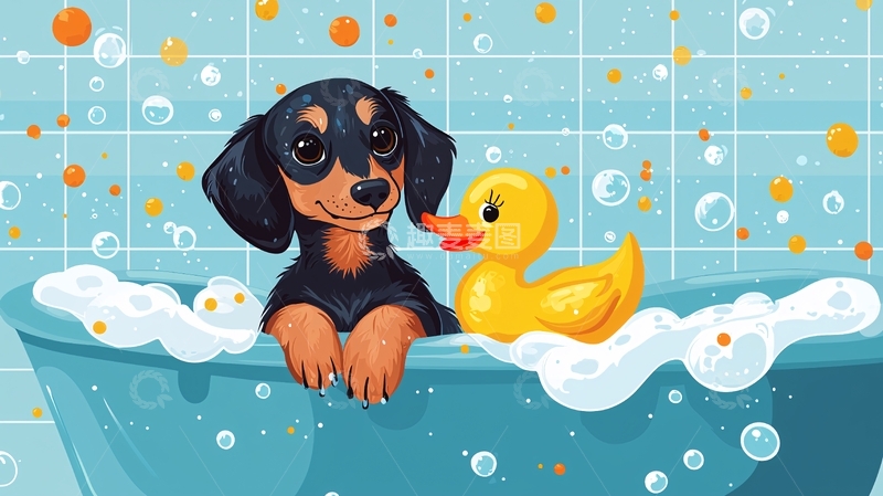 高清大图下载【趣麦麦图】腊肠犬洗澡