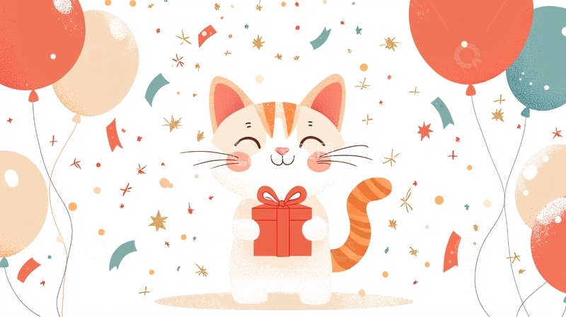 高清大图下载【趣麦麦图】可爱卡通猫生日