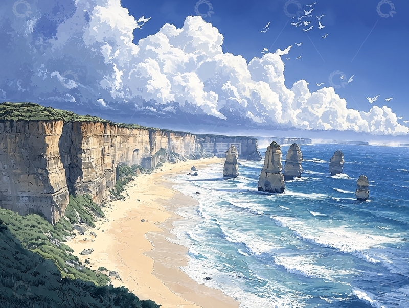 高清大图下载【趣麦麦图】十二门徒岩海边风景画