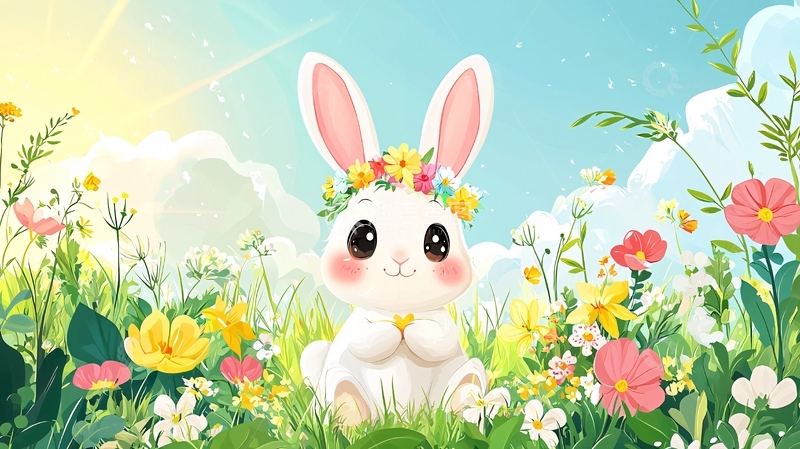 高清大图下载【趣麦麦图】可爱卡通小白兔花环