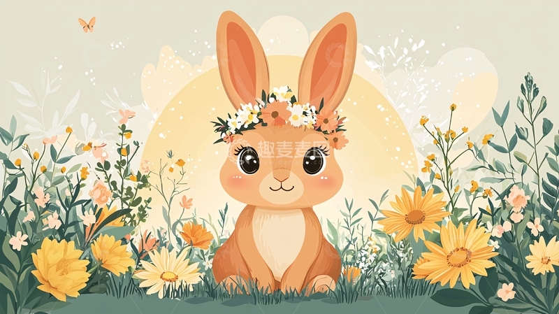 高清大图下载【趣麦麦图】戴花环的小兔子