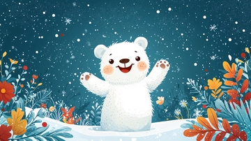 可爱北极熊雪地玩耍