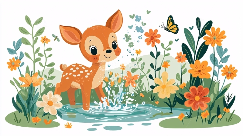 可爱小鹿玩水