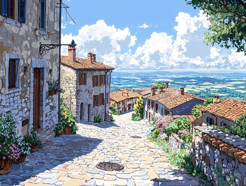 田园乡村小镇风景画