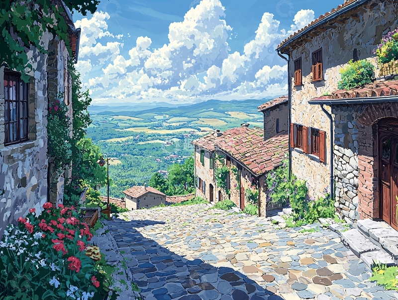 高清大图下载【趣麦麦图】阳光下的山坡小镇