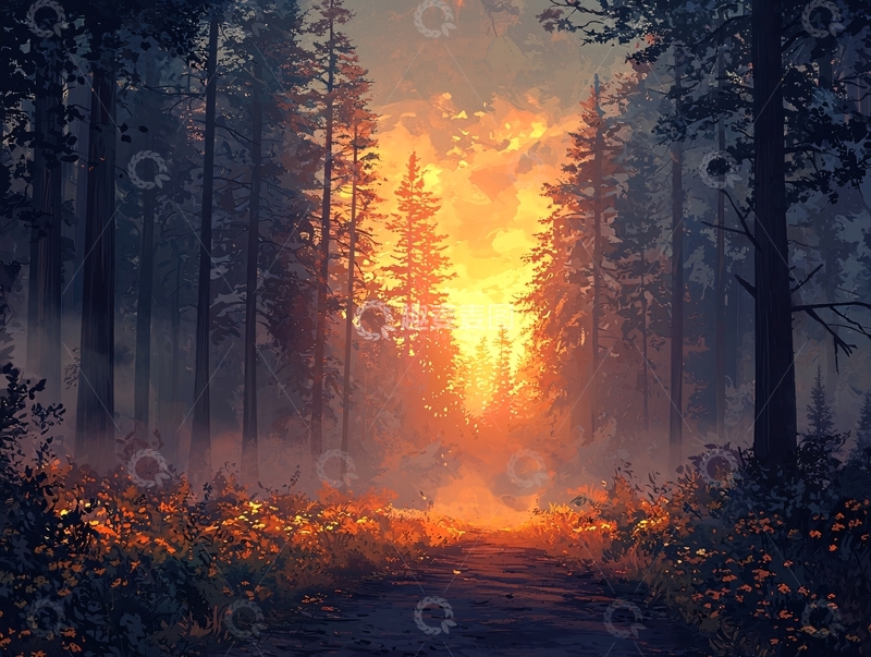 高清大图下载【趣麦麦图】森林日落