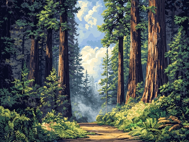 高清大图下载【趣麦麦图】红杉树林小路