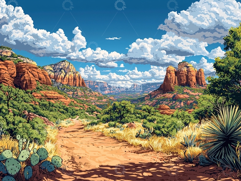 高清大图下载【趣麦麦图】阳光下的红色岩石山谷