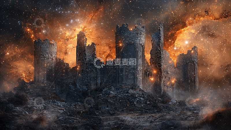 高清大图下载【趣麦麦图】燃烧的废墟古堡