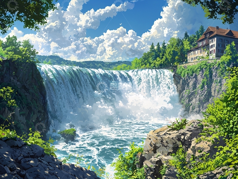 高清大图下载【趣麦麦图】瀑布风景画