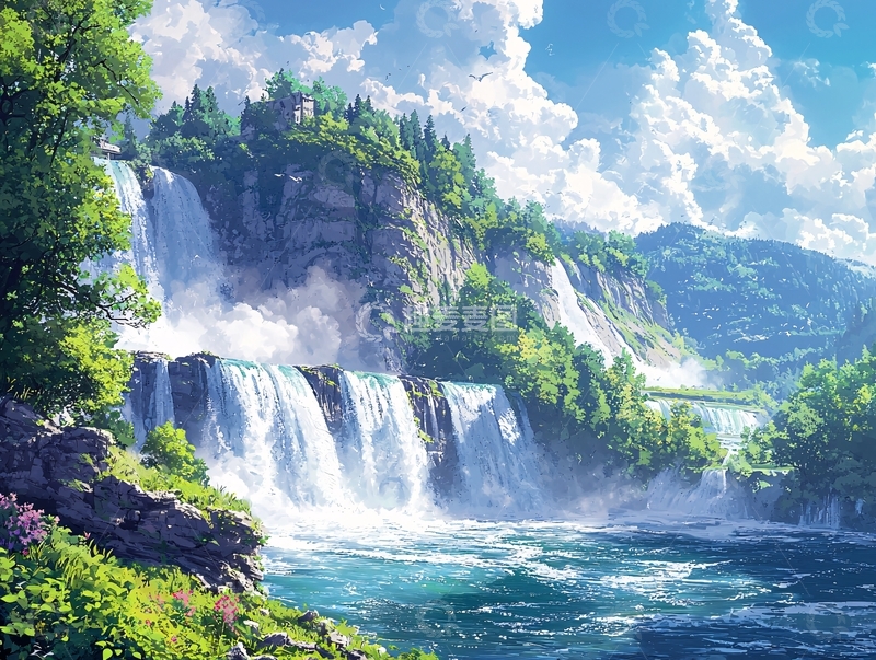 高清大图下载【趣麦麦图】瀑布风景画