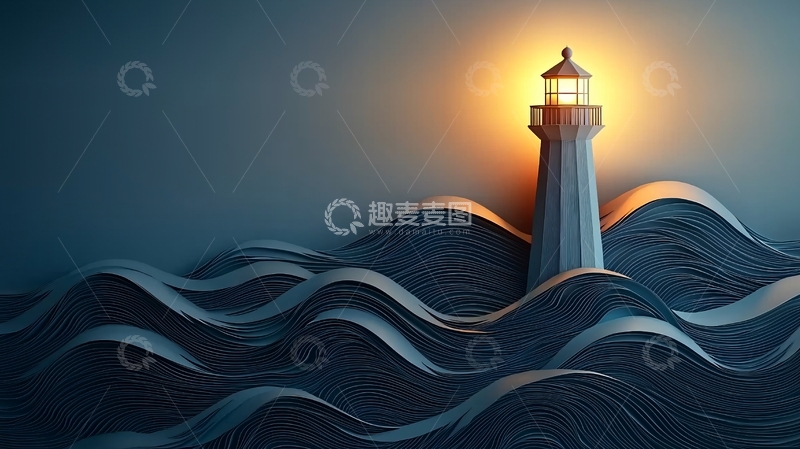 高清大图下载【趣麦麦图】灯塔在波涛汹涌的大海