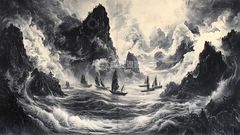 高清大图下载【趣麦麦图】暴风雨中的帆船