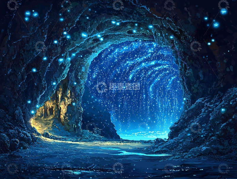 高清大图下载【趣麦麦图】蓝光闪烁的梦幻洞穴
