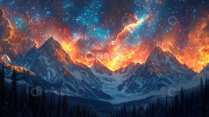 高清大图下载【趣麦麦图】火焰山脉星空