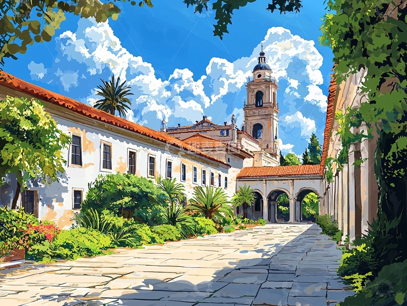 高清大图下载【趣麦麦图】阳光下的欧洲古建筑庭院